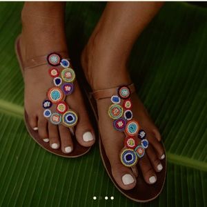 Bouquet Multicolored Women’s Beaded Leather Sandal